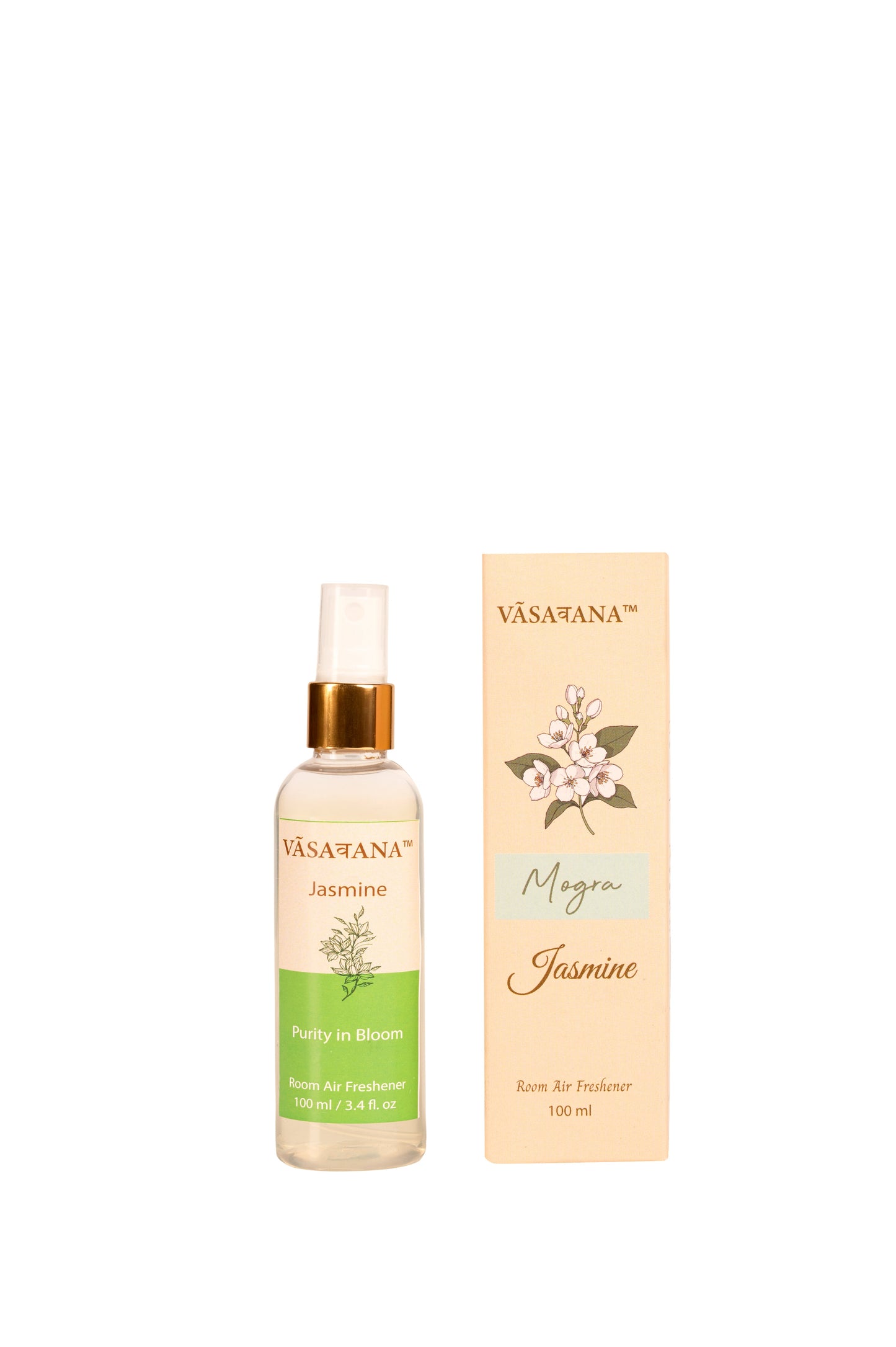 Jasmine Natural Mist Spray by Vāsaवana | 100 ml / 3.3oz | Made with Jasmine, and Ylang Ylang flower extracts | Ideal for meditation and rituals | Non-alcoholic, non-toxic & vegan | Vasavana