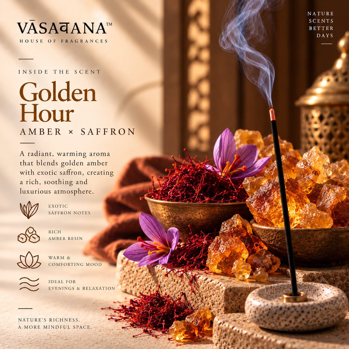 Golden Hour Incense Sticks – Pack of 30 | Vasavana