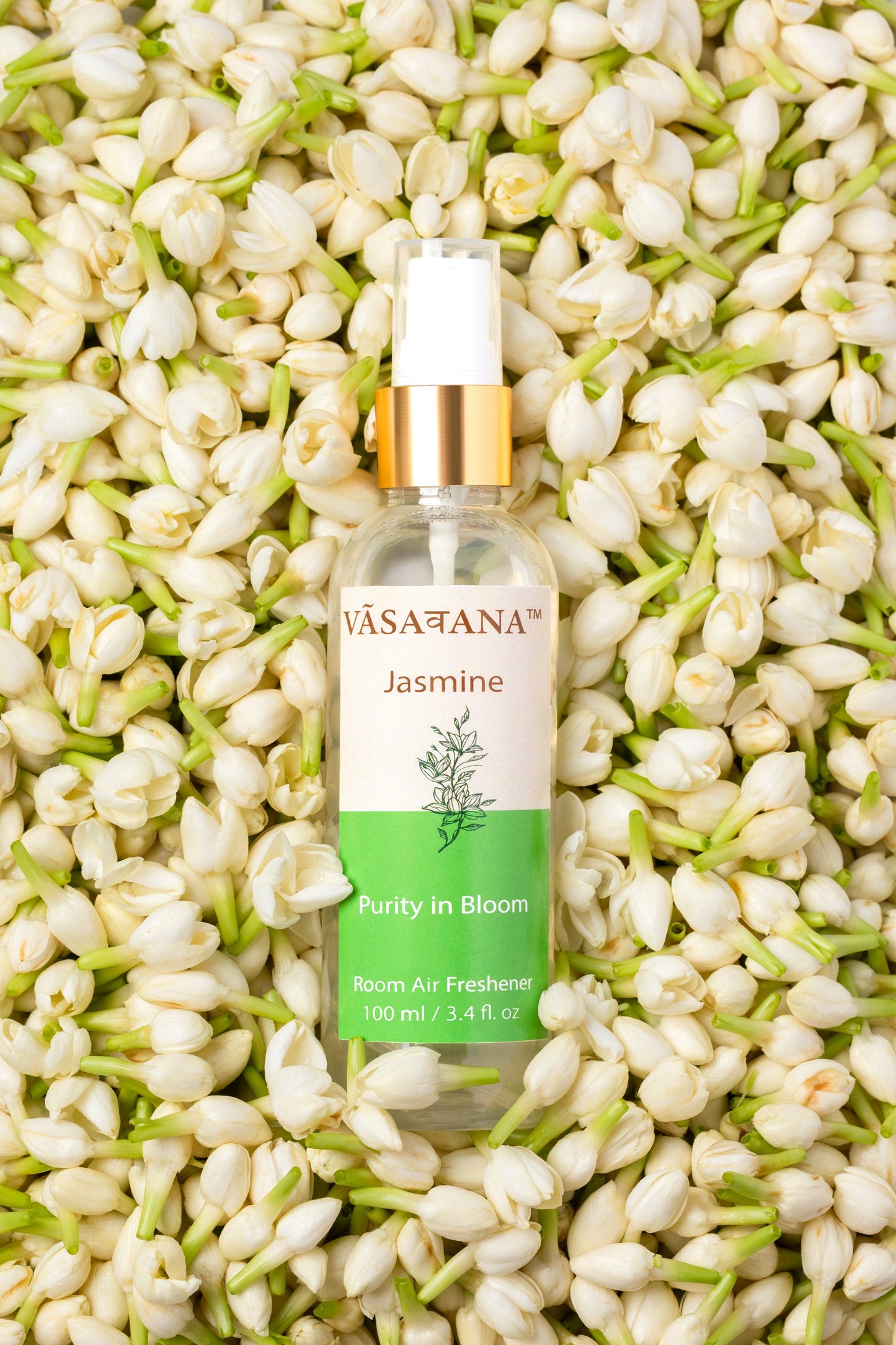 Jasmine Natural Mist Spray by Vāsaवana | 100 ml / 3.3oz | Made with Jasmine, and Ylang Ylang flower extracts | Ideal for meditation and rituals | Non-alcoholic, non-toxic & vegan | Vasavana