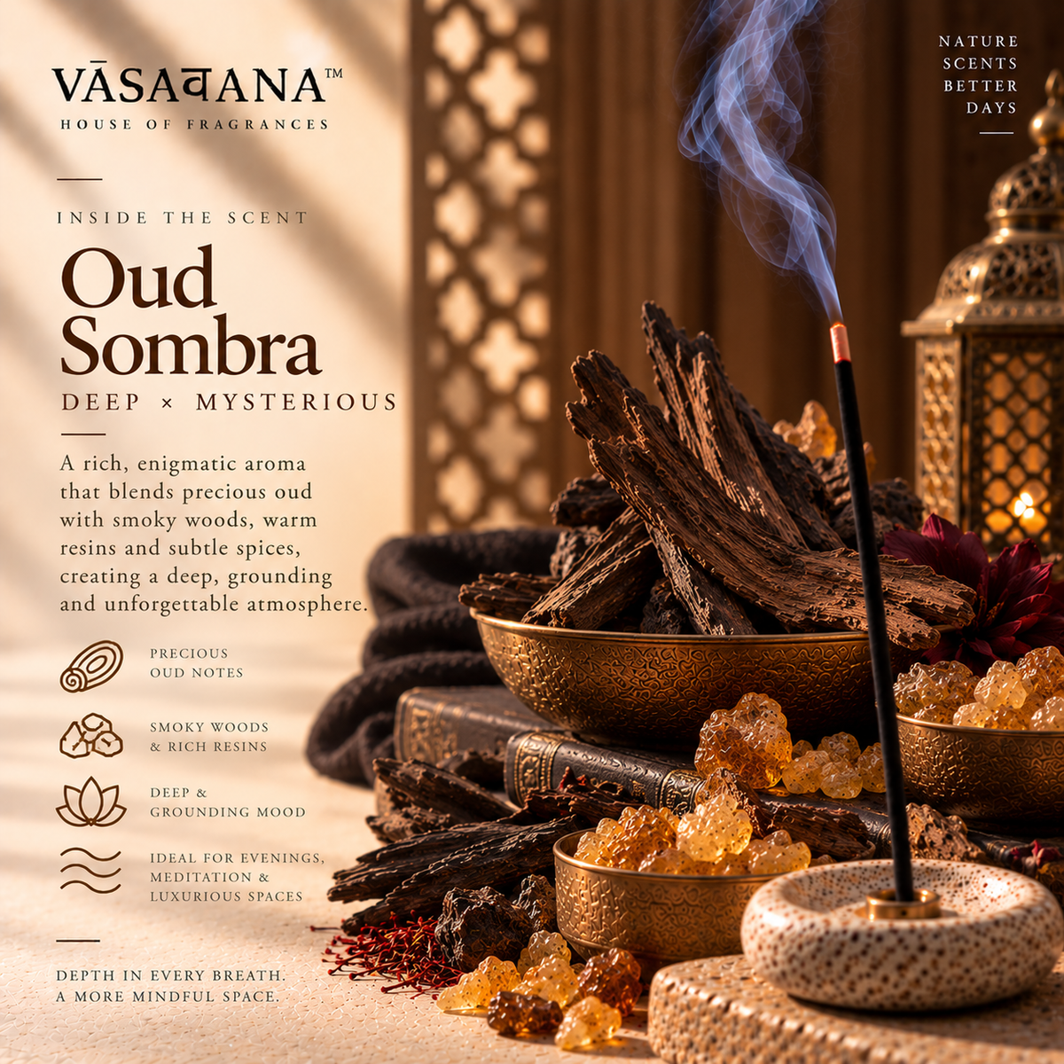Oud Sombra Incense Sticks – Pack of 30 | Vasavana
