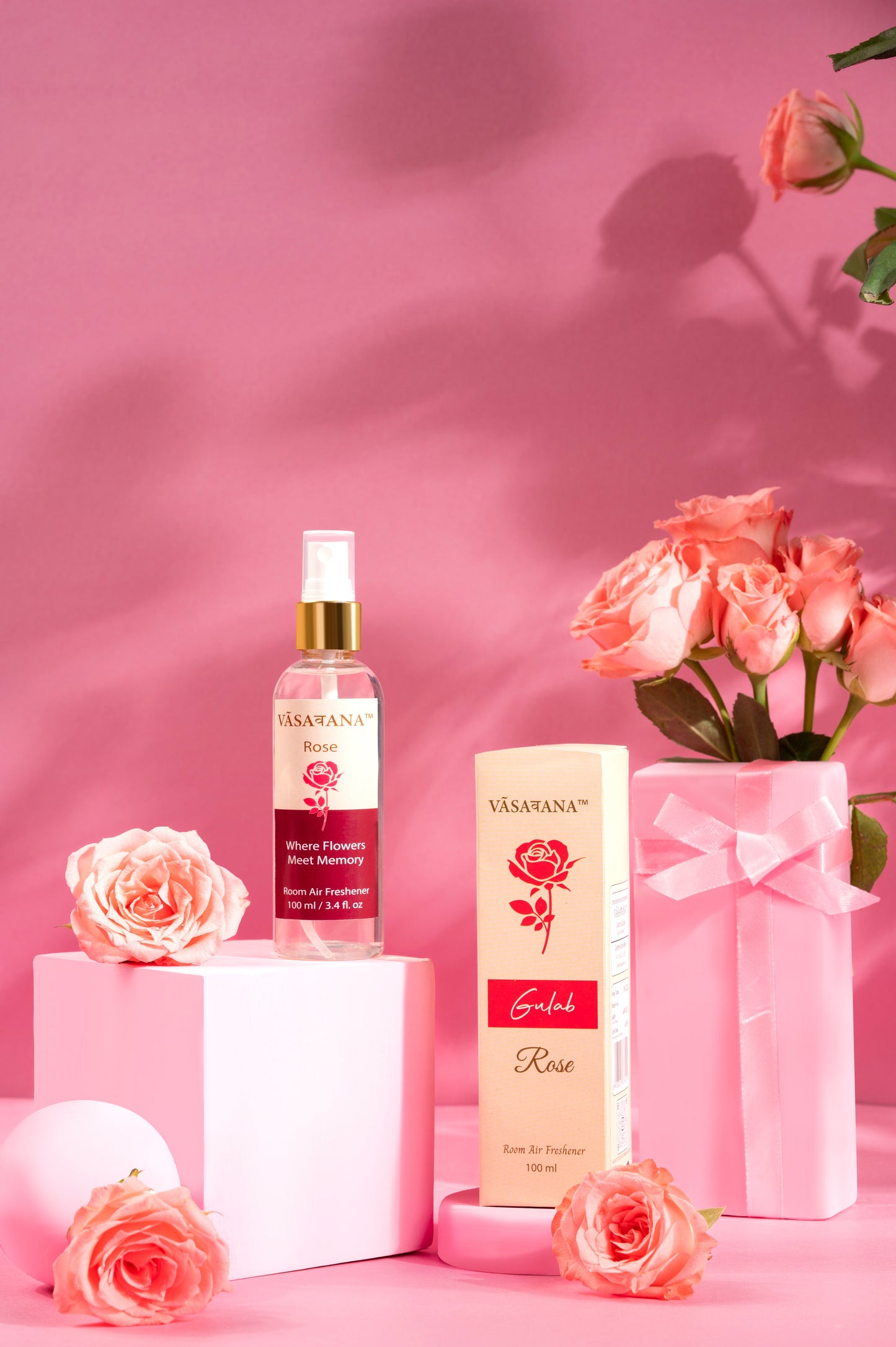 Rose Natural Mist Spray by Vāsaवana | 100 ml / 3.3oz | Made with Garden Rose Stem, and flower extracts | Ideal for meditation and rituals | Non-alcoholic, non-toxic & vegan | Vasavana