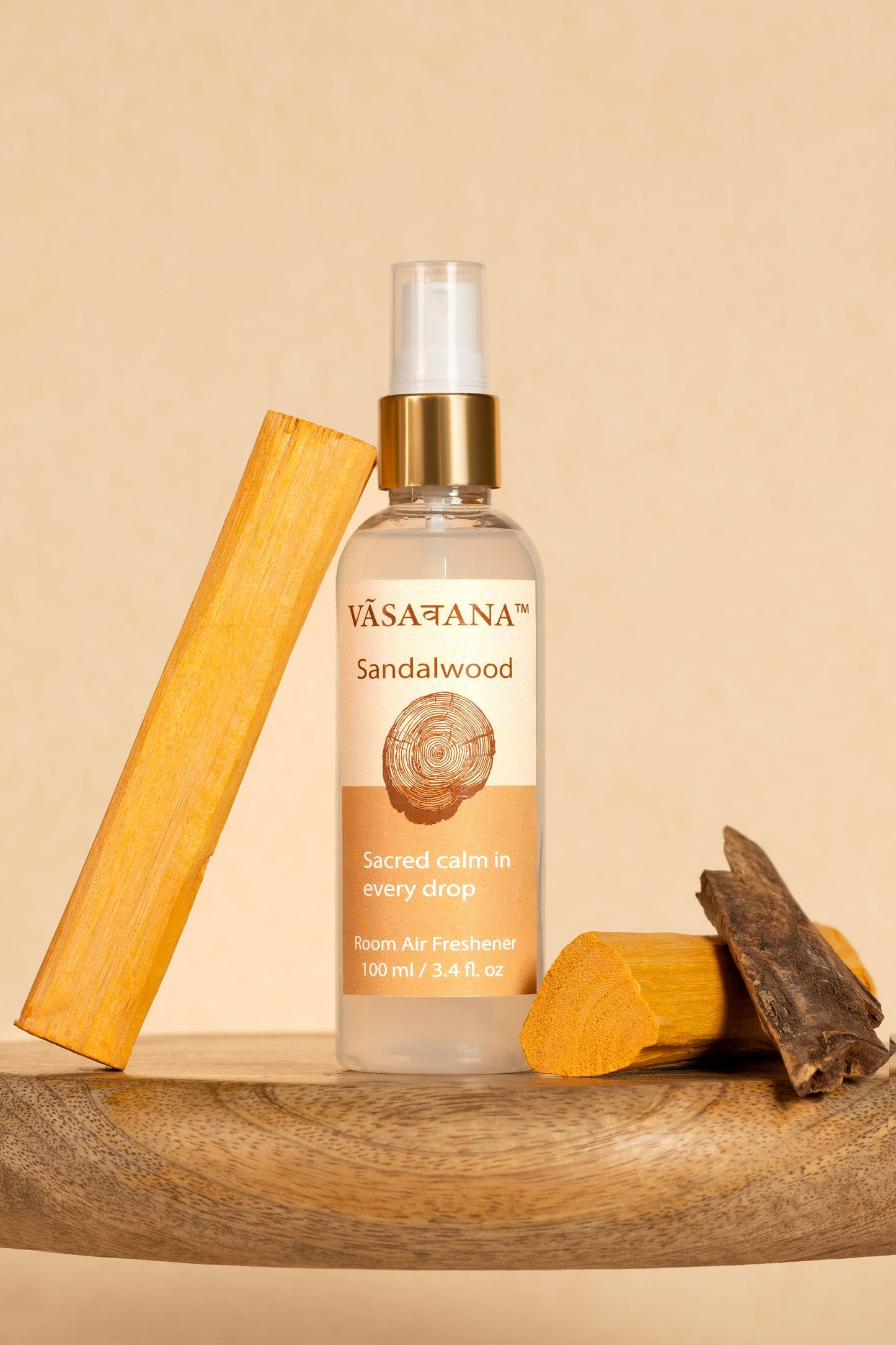 Sandalwood Natural Mist Spray by Vāsaवana | 100 ml / 3.3oz | Made with Sandalwood extracts | Ideal for meditation and rituals | Non-alcoholic, non-toxic & vegan | Vasavana