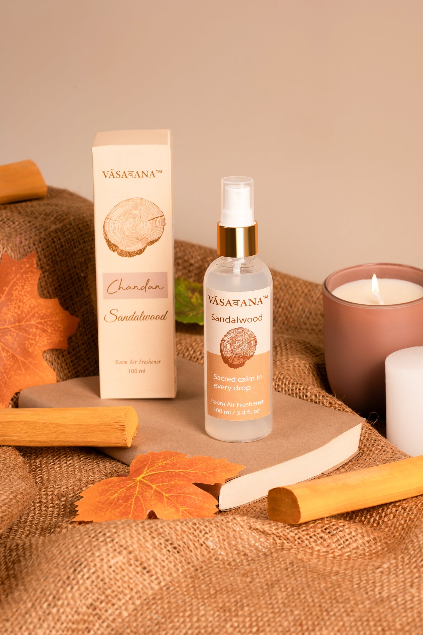 Sandalwood Natural Mist Spray by Vāsaवana | 100 ml / 3.3oz | Made with Sandalwood extracts | Ideal for meditation and rituals | Non-alcoholic, non-toxic & vegan | Vasavana