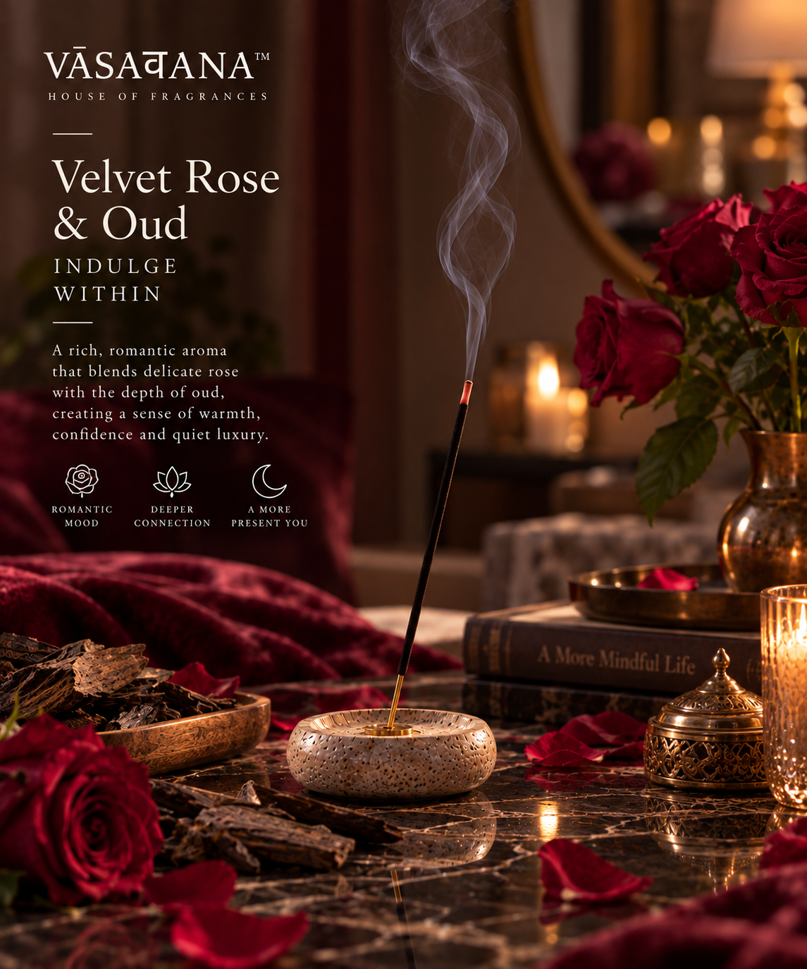 Velvet Rose & Oud Incense Sticks – Pack of 30 | Vasavana