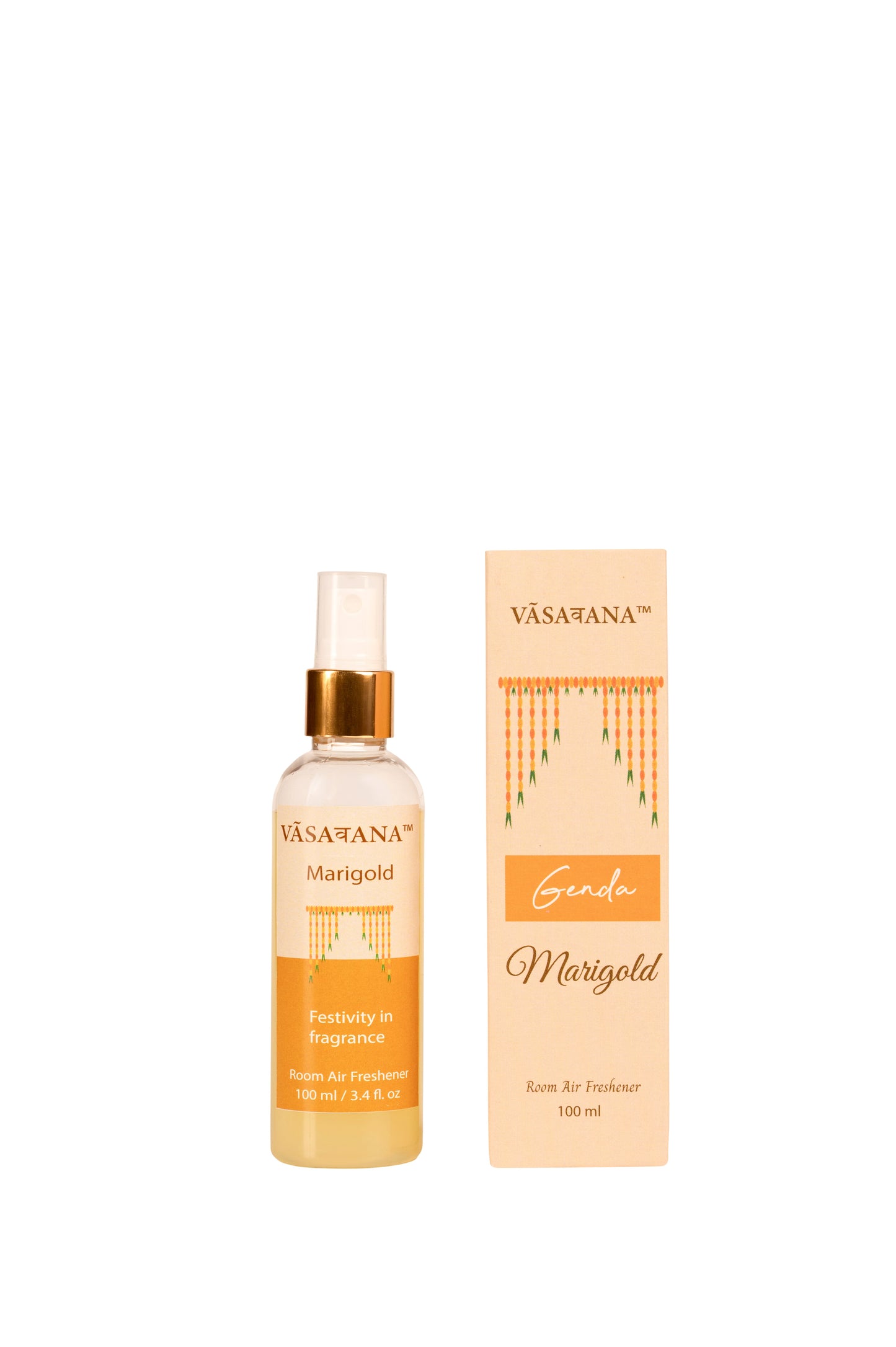 Marigold Natural Mist Spray by Vāsaवana | 100 ml / 3.3oz | Made with Marigold flower extract | Ideal for meditation and rituals | Non-alcoholic, non-toxic & vegan | Vasavana