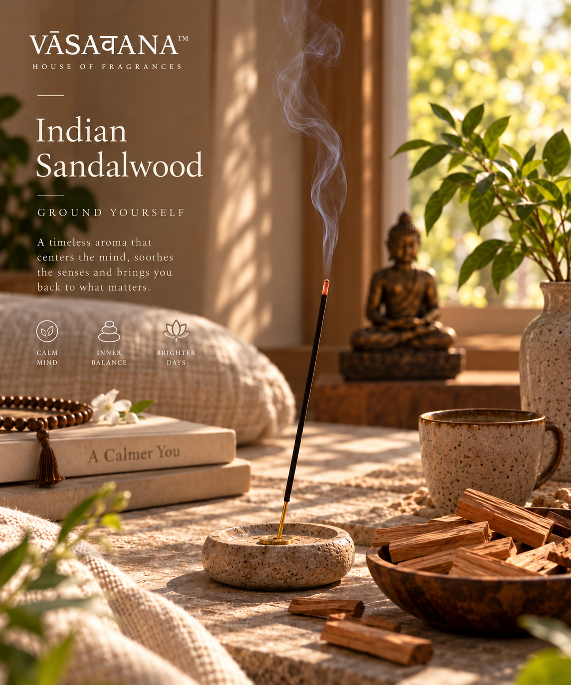 Indian Sandalwood Incense Sticks – Pack of 30 | Vasavana